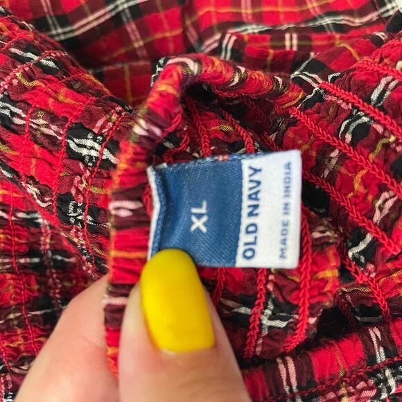 OLD NAVY Red Tartan Plaid Blouse Size XL Dark Academia Holiday Fall Autumn - Picture 12 of 14